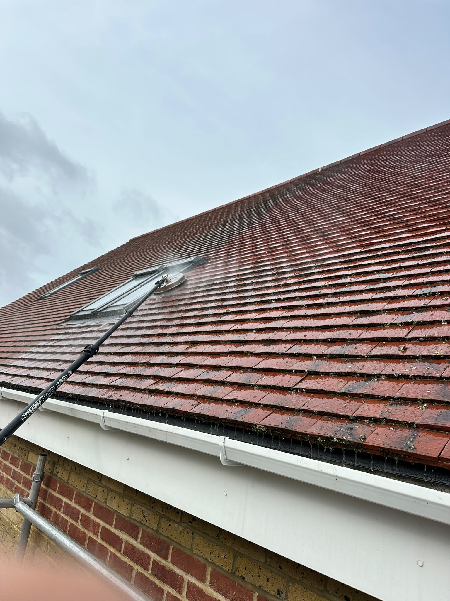 Roof tiles being cleaned